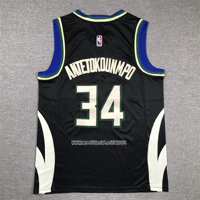 Giannis Antetokounmpo NO 34 Camiseta Nino Milwaukee Bucks Statement 2022-23 Negro